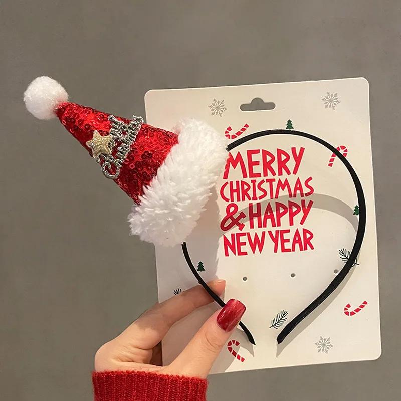 Cartoon 3D Spring Christmas Headband Fluffy Plush Christmas Hat Santa Claus Hairband Cosplay Prop Deer Ear Xmas Hair Accessories