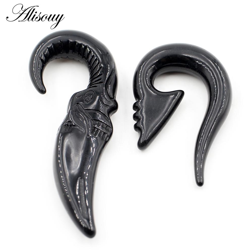 Alisouy 2 pièces 2-8mm couteau noir acrylique spirale bouchons d'oreille civière expanseur Tunnels cônes jauges boucles d'oreilles corps Piercing bijoux