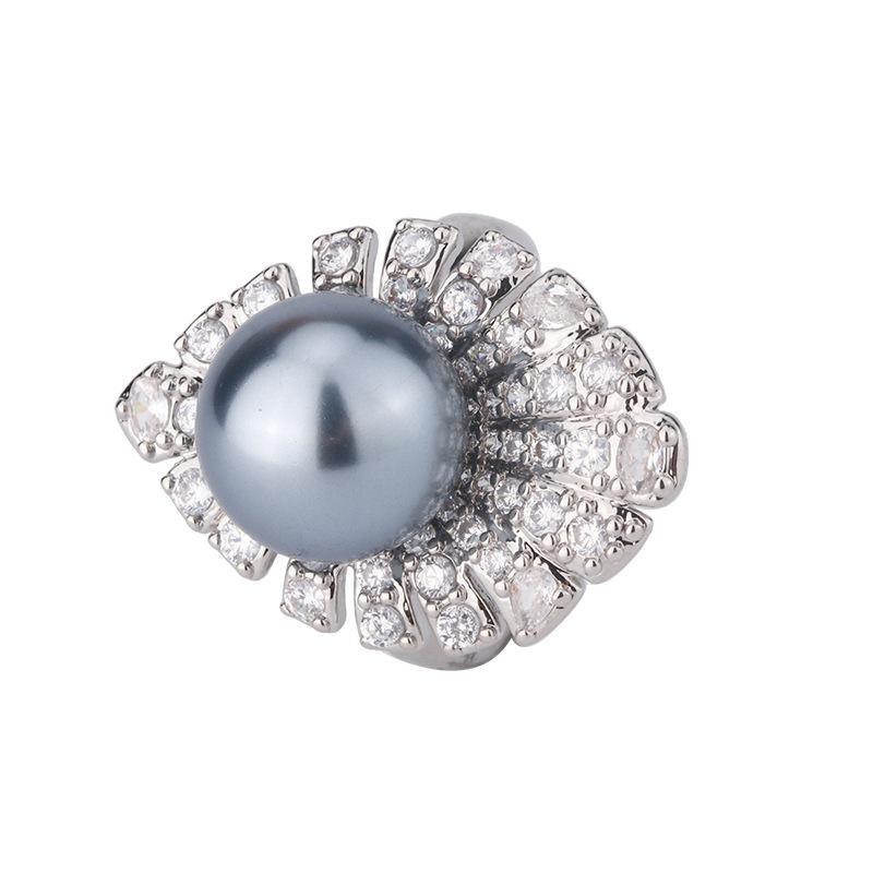 Jewelry Copper Bottom Plated Gray Pearl Simple Brooch Set 14-12Mm