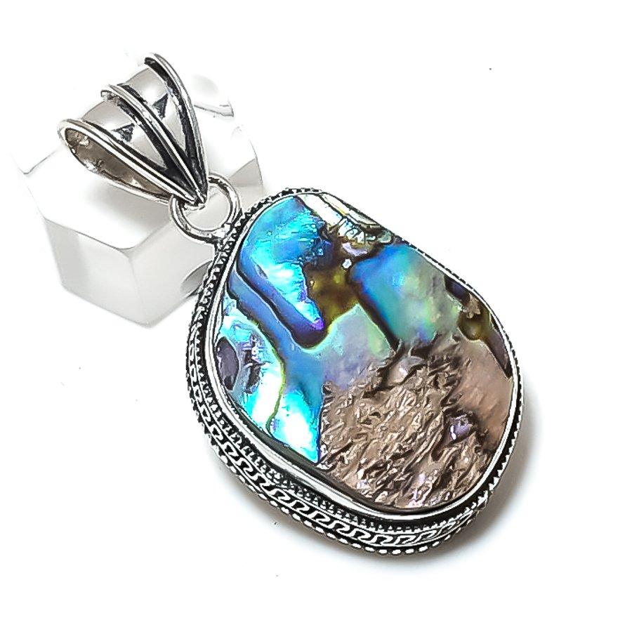 

Natural Abalone Shell Gemstone 925 Sterling Silver Jewelry Pendant 1.97 W8P01