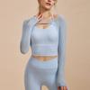 Womens Long Sleeve Mesh Overlay Yoga Top - Breathable Stretchy Fitness Tee With Built-in Bra Support