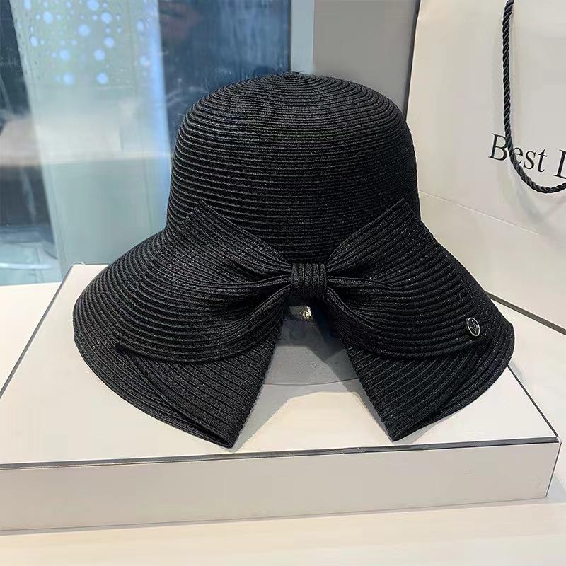 

2026 New Women Summer Visors Hat Foldable Sun Hat Wide Large Brim Beach Hats Straw Hat chapeau femme Beach UV Protection Caps M(56-58cm) чорний