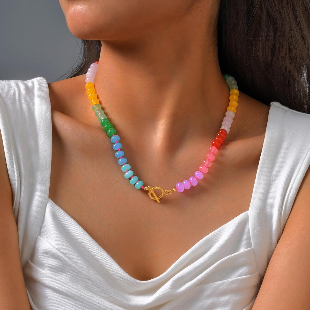 Vnox Crystal Pearl Natural Stone Luxury Necklace Women Formal Party Extra Stainless Steel OT Buckle Charm Bright Jewelry Choker