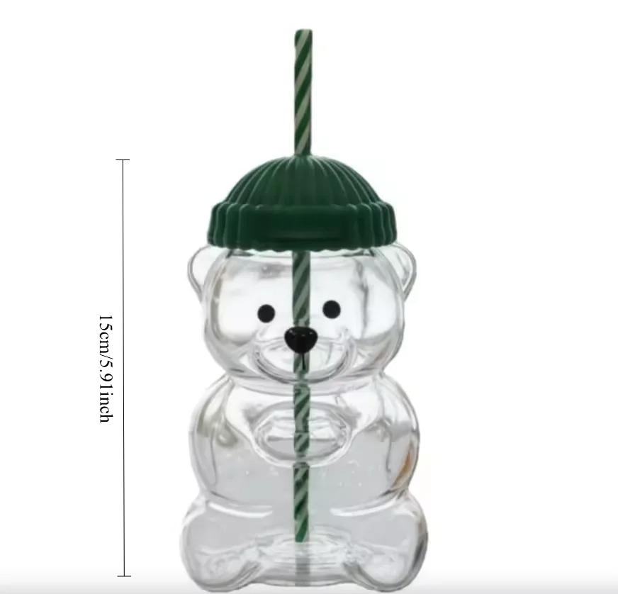 New Bearstraw Cup, 20Oz Cute Bear Glass Tumbler With Reusable Straw - Viral Animal Design For Smoothies, Boba & Iced Coffee