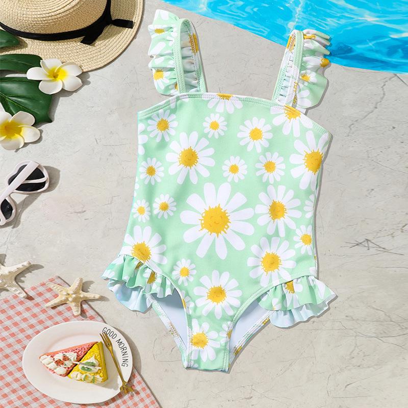 

Girls Floral Sling One-piece Swimsuit - 2025 New Style, Small to Medium Sizes 120 cm