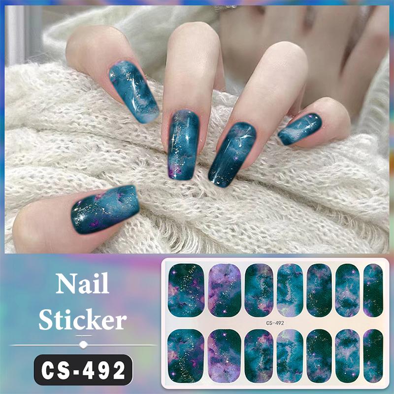 Bez lampy do utwardzania Wodoodporne naklejki na paznokcie Pełne krycie Naklejki na paznokcie Mocne i niełatwe do odpadnięcia 14 paznokci/zestaw Wielokolorowe plastry na paznokcie