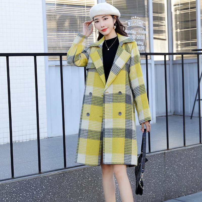 

Женское двубортное шерстяное пальто Raphenny в клетку жаккардового плетения XL