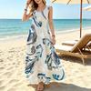 Women's Beach Vacation Flowy Maxi Dress Sleeveless Blue White Print,Flattering Soft Fabric,Elegant for Daily Casual Wear
