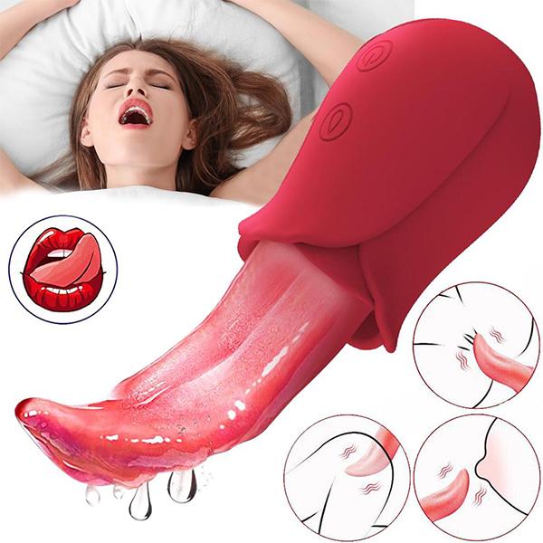 Rose Realistic Tongue Licking Clitoral Stimulation Nipples Powerful Stimulator Vibrators Female Adult Sex Toy for Woman Couples