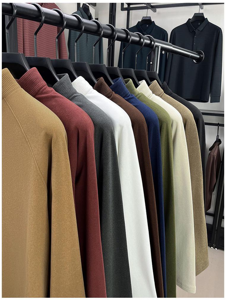 Męska dwustronna, kationowa, szczotkowana, ciepła koszulka z półgolfem i zamkiem błyskawicznym