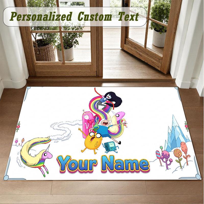 Crystal Velvet Square Rug Custom NameAdventure Time cartoon Pattern Non Slip Home Floor Decor Rug