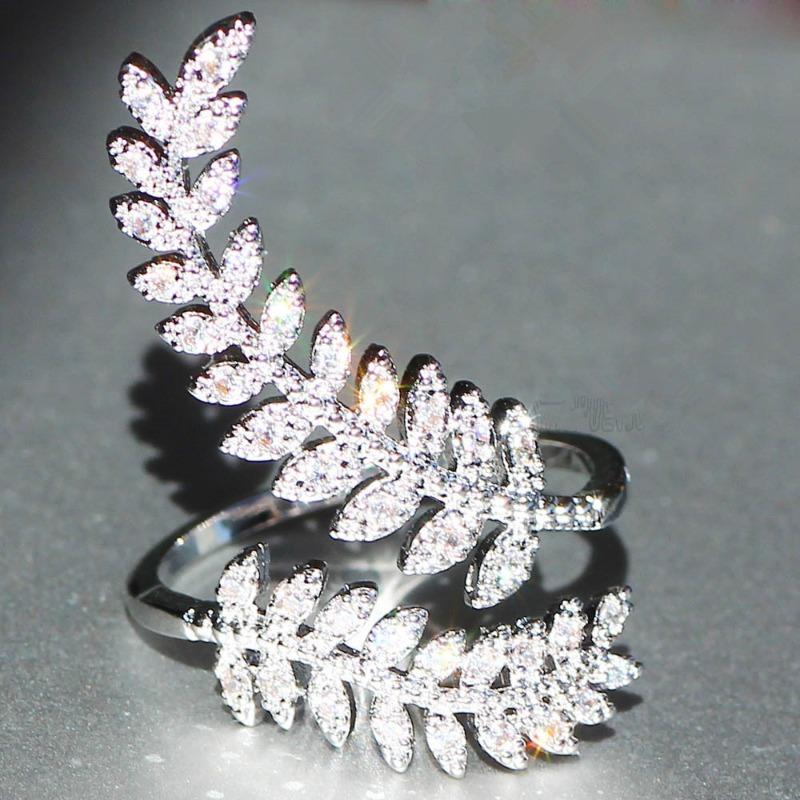 Graceful Leaves Both End Of Open Ring Copper Color Girl Cocktail Party Rings Shine Crystal Zircon Fashion Women Jewelry