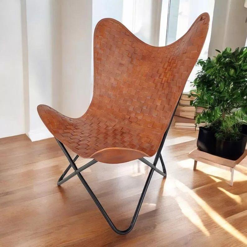Retro Vintage leather butterfly chair Leather accent chair living room chair