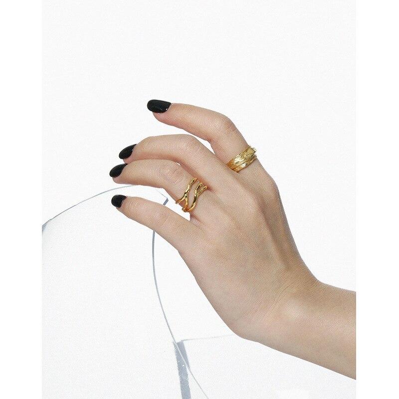 S925 Sterling Silver Opening Ring  Irregular Texture Jewelry Simple Fashion Women Open Adjustable Ring