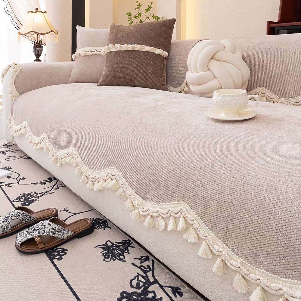 

American fresh style sofa cushion solid color chenille leather sofa non-slip seat cushion four seasons universal light luxury sofa towel 45 * 45cm Pillow Cover