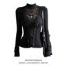 Plus-Size Lace Patchwork Tie-Up Long-Sleeve T-Shirt for Women, Autumn and Winter Design, Stylish Base Shirt Top