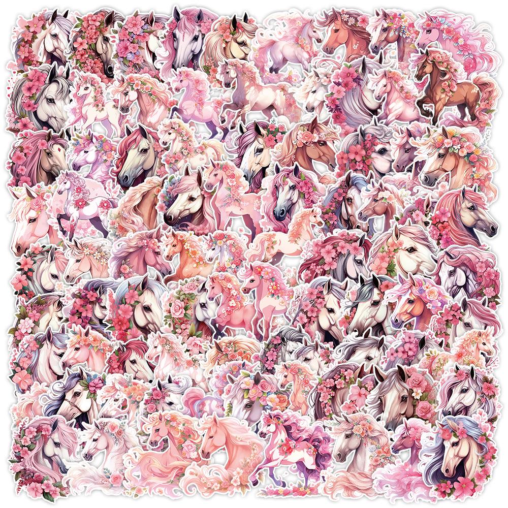 100 Милых Цветочных и Лошадиных Граффити Наклеек для Детского DIY - Идеально для Бутылок с Водой, Компьютеров, Чемоданов и Декора.