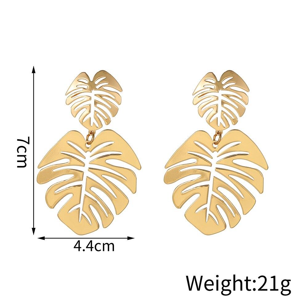 Bohemian Hollow Exaggerated Leaf Dangle Drop Earring For Women Lady Geometric Gold-color Tropical Plant Female Jewelry New Gifts