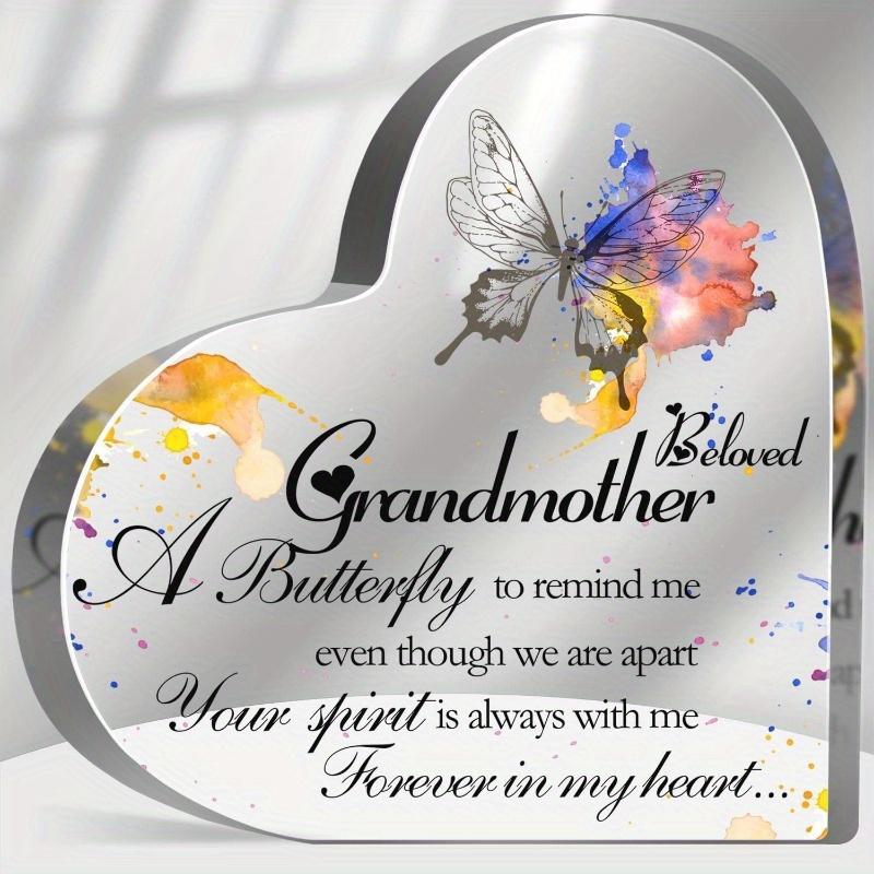 Memorial Sympathy Gift for Loss of Grandma - Acrylic Butterfly & Heart-Shaped Remembrance Plaque with  A Butterfly Remained  Poem, Condolence Keepsak 10*10cm