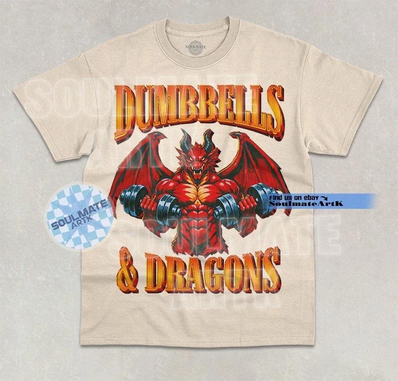 Dumbbells & Dragons T-Shirt Funny Meme Dragon Gym Lover Graphic Unisex Shirt M