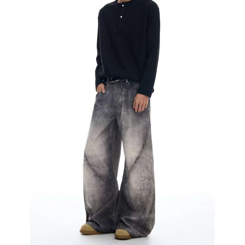 JYL Unisex Cargo Pants American Deconstructed Dirty Cleanfit High-Street Vibe Denim 3XL амарантовый