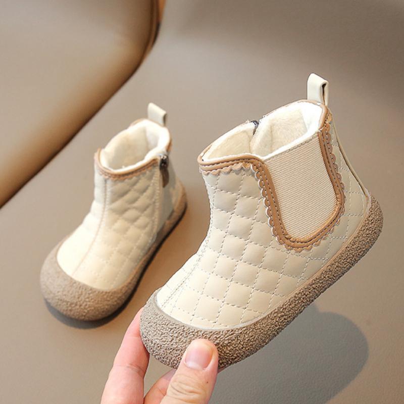 Girls' Short Boots Autumn and Winter New Baby Leather Boots Two Cotton Cotton Shoes Soft Sole Korean Version Warm and Non-slip Boots Tide