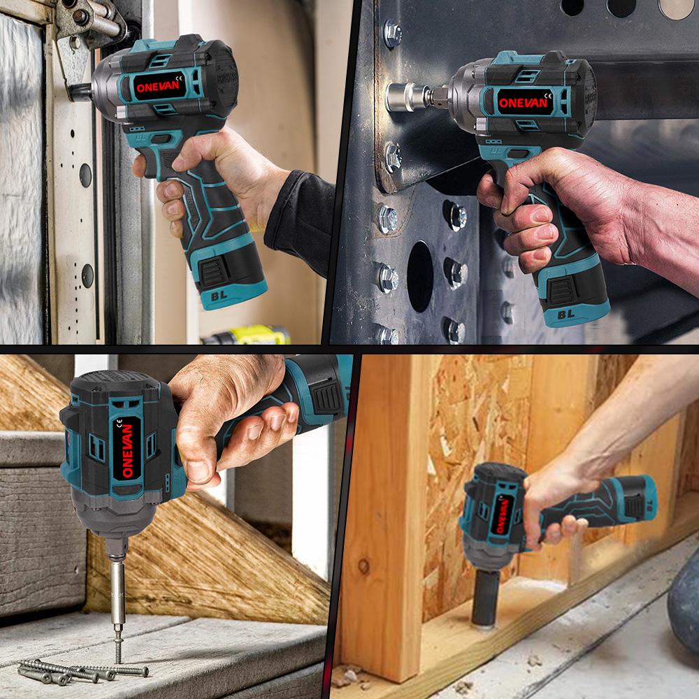 ONEVAN 500N.M Brushless Electric Impact Wrench 1/2inch Cordless 3-in-1 Wrench Screwdriver Drill Lithium-Ion Battery Power Tool