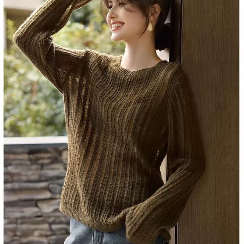 Firstview Women's Round Neck Hollow-Out Knit Sweater FV24D1192