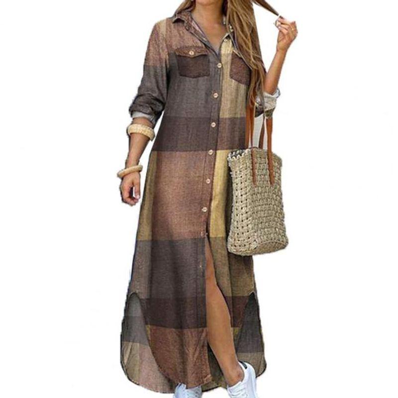 

2022 New Fashion Long Sleeve Shirt Dress Long Dress Dress Khaki 2XL