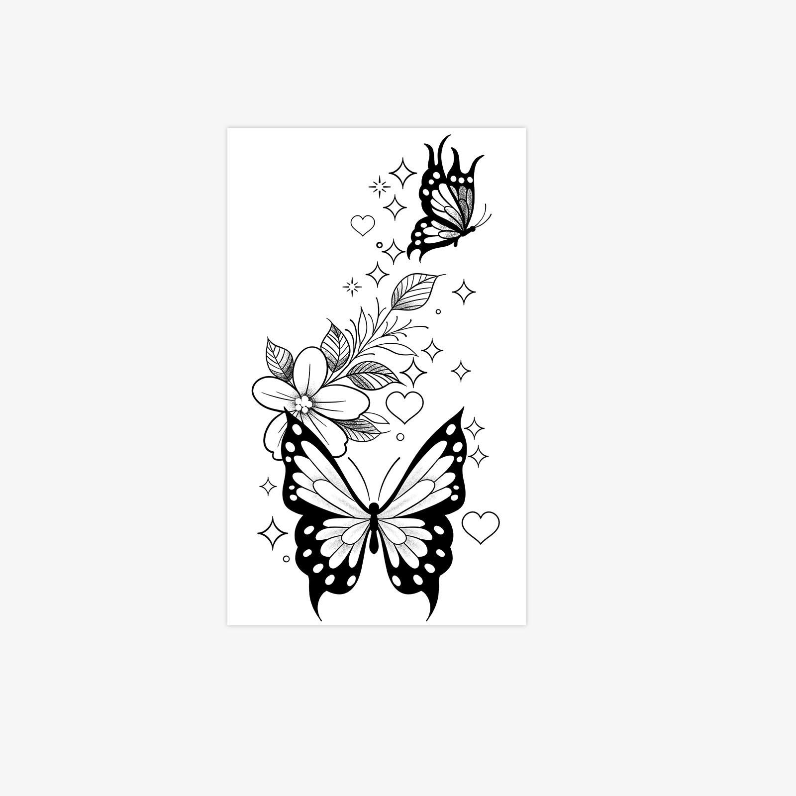 

Dark Butterfly Tattoo Sticker Waterproof Female Lasting Simulation, Clavicle Leg Flower Line Tattoo Sticker 9*15CM