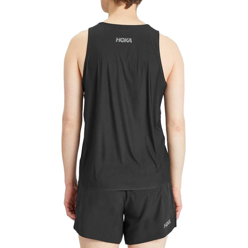 HOKA ONE ONE Solid Logo Lightweight Round Neck Vest Men tops Black 1151070-BLK