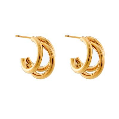Gold Triple Hoop Stud Earrings for Women