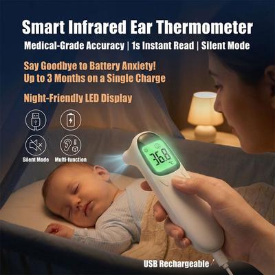 No Battery Needed USB Thermometer Digital Infrared Ear Forehead Scanner 1 Second Fast Reading Fever Alarm for Baby Adults