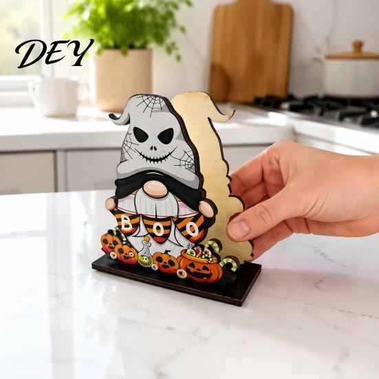 Sturdy Wooden Craft Halloween Napkin Holder, Ghost Pumpkin Decorative Tabletop Tissue Dispenser, Storage Paper Organizer for Holiday Dinner