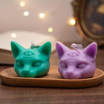 1 Set Halloween Three-Eyed Cat Head Aromatherapy Candles - Ideal for Cross-Border Festivals, Handmade Gift with INS Style, Perfect for Home Decoration