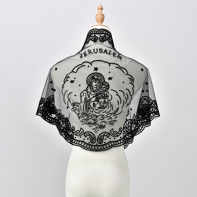 Elegant Madonna Triangle Headscarf Polyester Solid Muslim Woman Hijab Lady Lace Scarf Islamic Shawls In Church Prayer Shawl