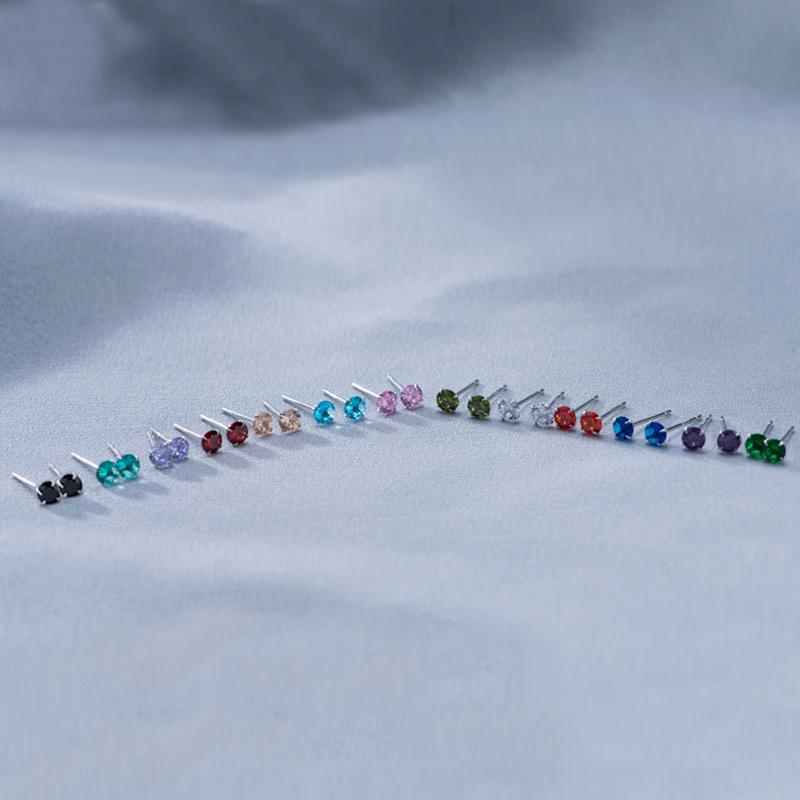 100% 925 Silber Steckerohrring für Damen Mädchen Geschenk Bunter Zirkonia Kristall Schmuck Klein Exquisit