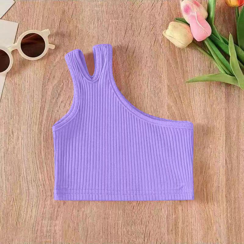 

Стильна незвичайна майка на одне плече для дівчаток - Літній топ приталеного крою для маленьких дівчаток 140 cm фіолетовий