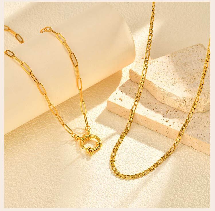 Trendy Layered Necklace for Women, 18K Gold Plated Stainless Steel Link Chain Modern Minimalist Jewelry