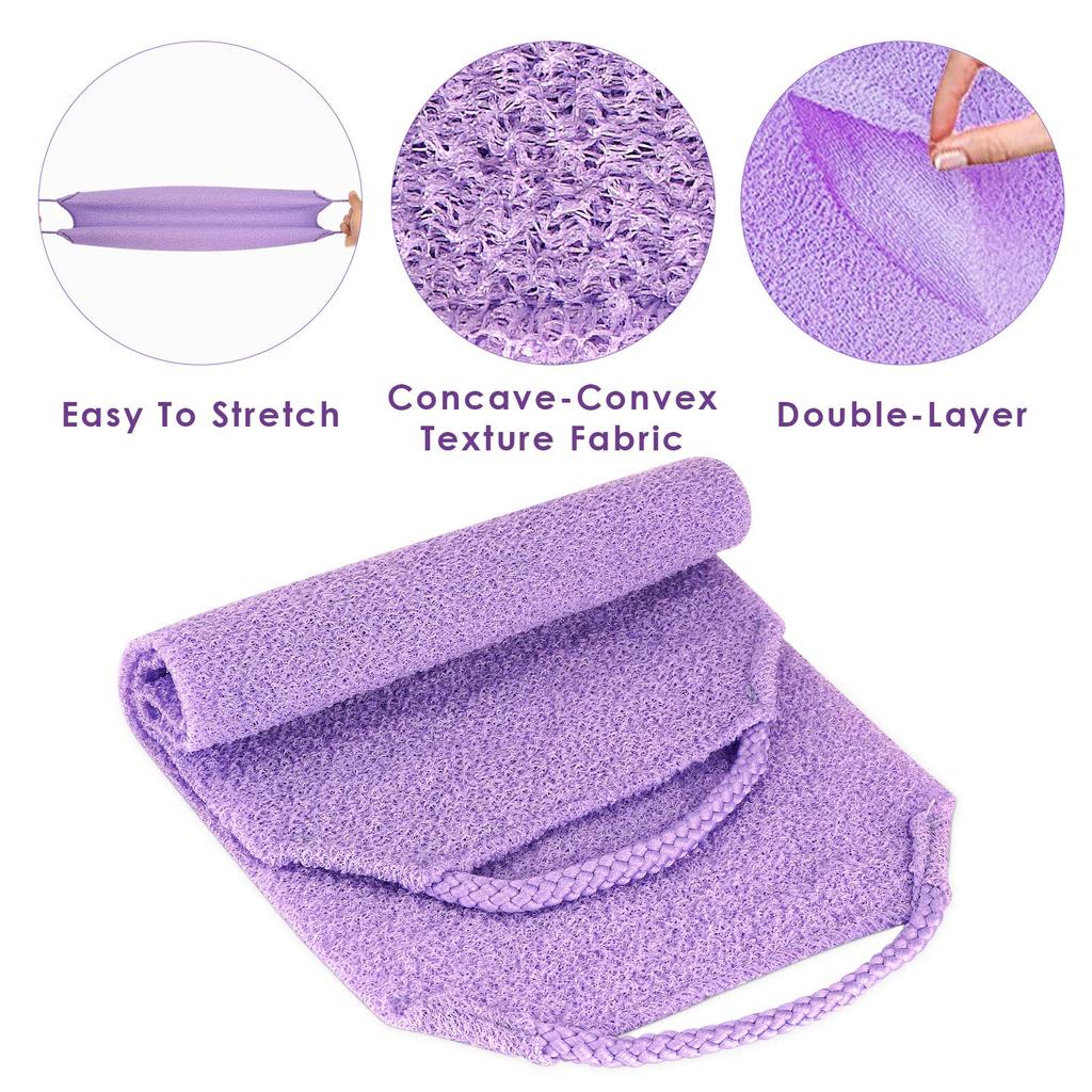 Linkidea Elastic Pull Strap Exfoliating Towels Bulk Wholesale Exfoliating Back Scrubber with Scrub Bath Deep Clean Skin for Body Shower 8-Pack Pack,
