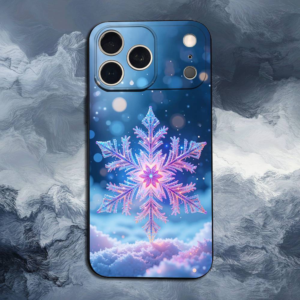Art Christmas Snowflakes For iPhone 12,16,11,14,15,17,13,X,Mini,SE,XS,Plus,Pro Max,8,7,XR,Soft Silicone Black Case