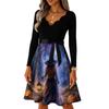 Women's Casual Vintage V-Neck Long Sleeve Dress with Blood Drop Print for Halloween