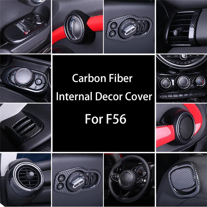 For MINI Cooper Hatchback F56 Whole Inner Carbon Fiber Texture Sticker Cover Handle Vent Console Panel Housing Case Accessories