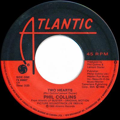 7-Zoll-Schallplatte PHIL COLLINS / ANNE DUDLEY – Two Hearts 7889807 Atlantic 1988 Kanada Rock Gebraucht