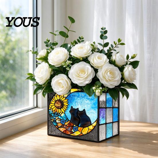 Multi Purpose Desktop Organizer Stained Glass Style Pen Holder, Unique Acrylic Organizer, 3D Exquisite Art Ornament Embossed Relief Pattern