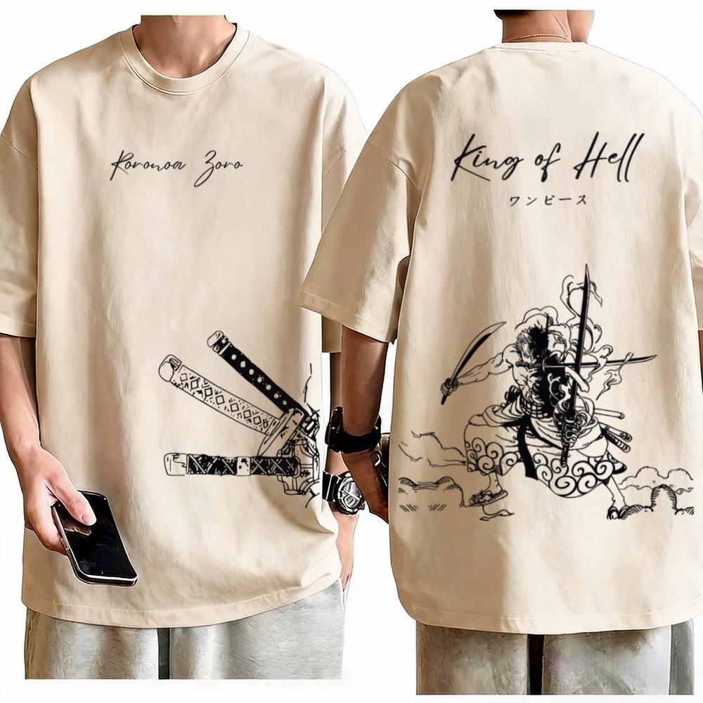GUOYAN TOP One Piece Roronoa Zoro T-shirt Unisex Harajuku Anime Grafische Print Ronde Hals Puur Katoen Mode Streetwear Tops Voor Mannen Vrouwen M