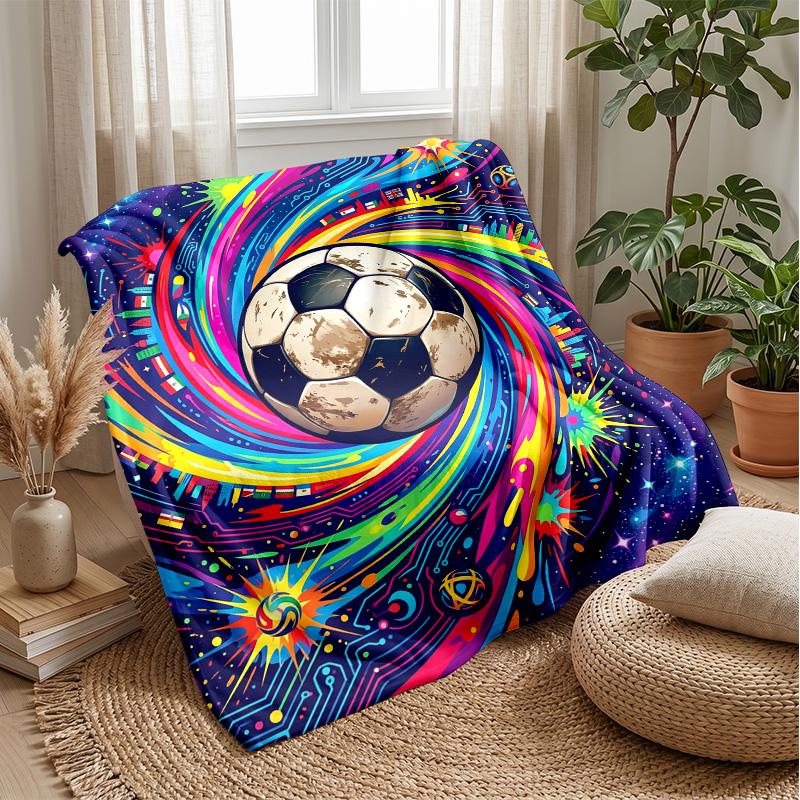 Soccer Ball In Colorful Art Theme Blanket Lightweight Warm Flannel Blanket Decorative Throw Blanket for Home Decoration