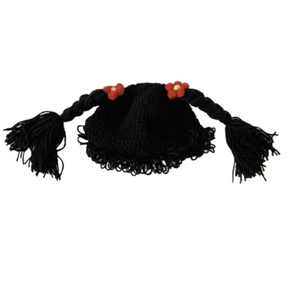 Breathable Baby Braid Wig Hat Windproof Newborn Headgear Fashion Kids Knitted Hat Winter