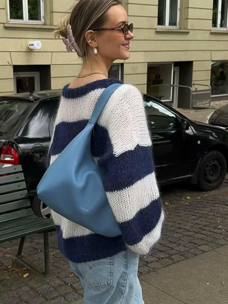 2024 Women's Color Block Striped Loose Sweater - Casual Fashion Pullover