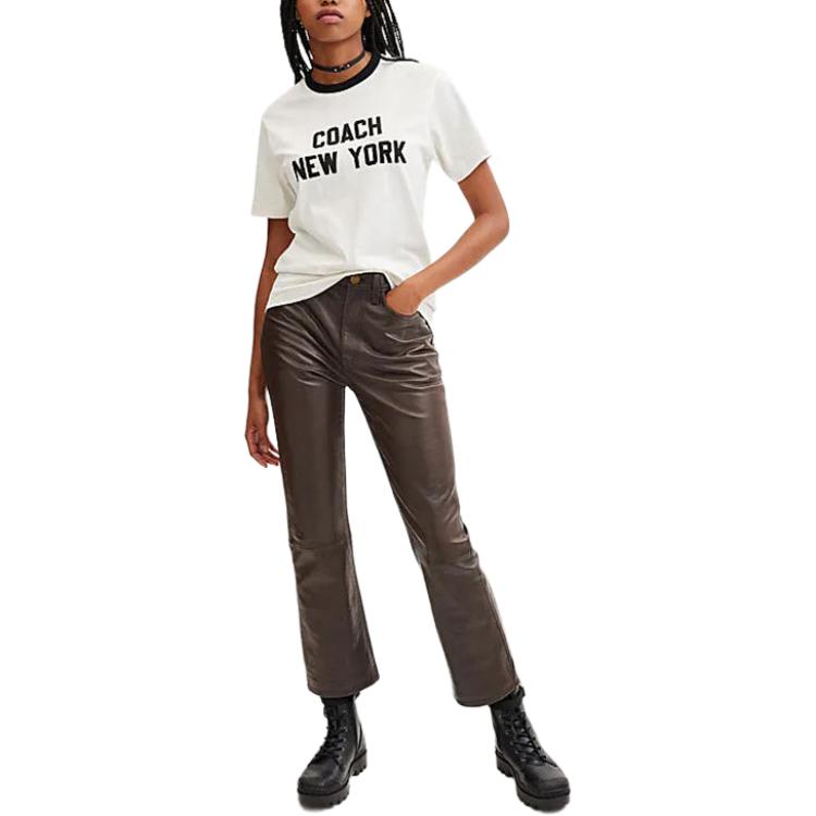 Coach Letter Logo Printed Round Neck Pullover Short Sleeve T-Shirt Unisex T-Shirts White CR132-WHT